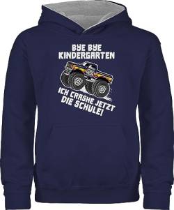 Pullover Kinder Hoodie Jungen Mädchen - Einschulung - Ich crashe jetzt die Schule! - weiß - 128 (7/8 Jahre) - Navy Blau/Grau meliert - schulkind junge erster schultag outfit schulanfangsgeschenke von Shirtracer