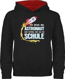 Pullover Kinder Hoodie Jungen Mädchen - Einschulung Junge - Ich werde mal Astronaut Aber erstmal gehe ich zur Schule Rakete - 116 (5/6 Jahre) - Schwarz/Rot - erstklässler 1.Schultag schulstarter von Shirtracer