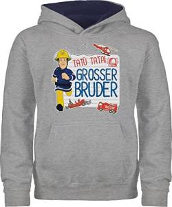 Pullover Kinder Hoodie Jungen Mädchen - Feuerwehrmann Sam - Tatü Tata! - Großer Bruder - 104 (3/4 Jahre) - Grau meliert/Navy Blau - hoddies/pullies brandweerman feuerwehr hoody feuerwerhman von Shirtracer