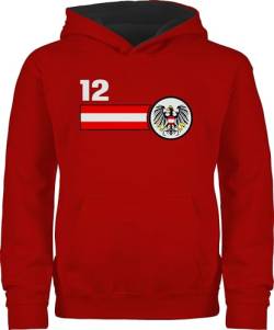 Pullover Kinder Hoodie Jungen Mädchen - Fußball EM WM - 12. Mann Österreich Mannschaft - 152 (12/13 Jahre) - Rot/Schwarz - fussball österreich pulli europameisterschaft 2024 junge fu ball jungs von Shirtracer