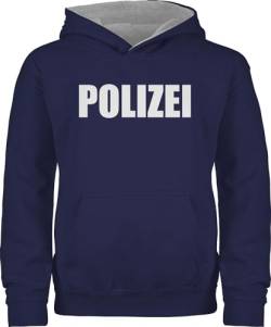 Pullover Kinder Hoodie Jungen Mädchen - Polizei Polizeiuniform Polizist Polizeikostüm SEK Polizistin Police SWAT - 128 (7/8 Jahre) - Navy Blau/Grau meliert - kinder-shirt karneval s w a t hoddies von Shirtracer