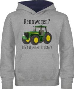 Pullover Kinder Hoodie Jungen Mädchen - Rennwagen Ich Habe einen Traktor - Geschenk Landwirt Trecker Bauer Geschenkidee Landwirtschaft Landwirte - 128 (7/8 Jahre) - Grau meliert/Navy Blau von Shirtracer