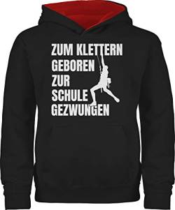 Pullover Kinder Hoodie Jungen Mädchen - Sport Kleidung - Zum Klettern geboren zur Schule gezwungen weiß - 128 (7/8 Jahre) - Schwarz/Rot - kletter hoody pullis pulli kapuzenpullover jungs kids von Shirtracer