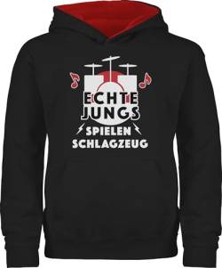 Pullover Kinder Hoodie Jungen Mädchen - Statement Sprüche - Echte Jungs spielen Schlagzeug - 152 (12/13 Jahre) - Schwarz/Rot - hudis sprüchen schlagzeuger kapuzenpullover spruechen print pullis von Shirtracer