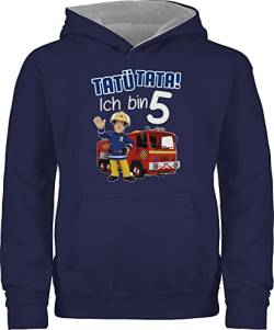 Pullover Kinder Hoodie Jungen Mädchen - Tatü Tata! Ich bin 5 - rot - 140 (9/11 Jahre) - Navy Blau/Grau meliert - feuwermansam sam feuwrwehrmnn fwuerwehrman freuermann der feuermann feuerwwhr von Shirtracer