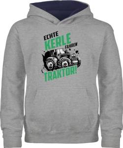 Pullover Kinder Hoodie Jungen Mädchen - Traktoren - Echte Kerle Fahren Traktor Trecker Landwirt Bauer Geschenk - 152 (12/13 Jahre) - Grau meliert/Navy Blau - Pulis sprüche Kapuzenpullover von Shirtracer