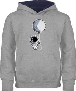 Pullover Kinder Hoodie Jungen Mädchen - Trend Kinderkleidung und Co - Astronaut mit Luftballon - 116 (5/6 Jahre) - Grau meliert/Navy Blau - kapuzenpulli pulli pullis zweifarbiger kapuze astronauten von Shirtracer