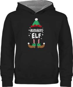 Pullover Kinder Hoodie Jungen Mädchen - Weihnachten Aushilfs-Elf - 152 (12/13 Jahre) - Schwarz/Grau meliert - Weihnachtspullover Kind Christmas aushilfe elf Weihnachts weihnachtspulli Merry x-Mas von Shirtracer