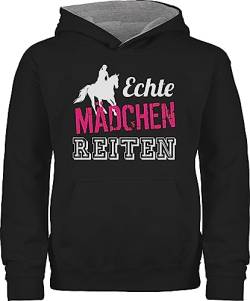 Pullover Kinder Hoodie Jungen - Pferd Pferde - Echte Mädchen reiten - 152 (12/13 Jahre) - Schwarz/Grau meliert - geschenk mit pferden frau pferde. geschenke für reiter reitbedarf pferdeartikel von Shirtracer