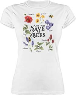 Shirt Damen - Blumen & Pflanzen - Save The Bees - Rettet die Bienen - S - Weiß - Plants Biene t Shirts Plant Lover Tshirt Flowers t-Shirt Pflanze MADL pflanzenliebhaber t-Shirts für von Shirtracer