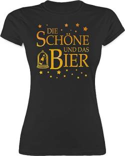 Shirt Damen - Die Schöne und das Bier Sterne - L - Schwarz - sprüche Trinken Tshirt Frauen Party Outfit mit trinksprüchen t Shirts trinkspruch saufgeschenk t-Shirts trinksprüche Trink Sauf saufi von Shirtracer