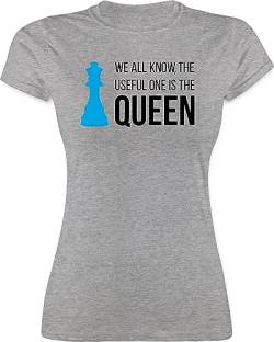 Shirt Damen - Frauen Geschenk - Schach-Damen Queen - M - Grau meliert - Partner Shirts für sie und ihn pärchen Look Schach Tshirts Tshirt Paare Paar t-Shirt Partner-Look t Partnerlook Funshirts von Shirtracer