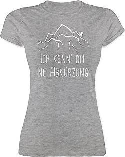 Shirt Damen - Hobby Outfit - Ich Kenn' da 'ne Abkürzung - L - Grau meliert - Tshirts Fuer Frauen wandern lustige Tshirt Frau kenne ne tischert Sommer Kenn Damen-t-Shirts so t tailliert kann Shirts von Shirtracer