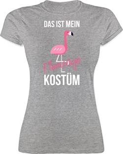 Shirt Damen - Karneval & Fasching - Das ist Mein Flamingo Kostüm - Flamingokostüm Rosa Lustige Pink Flamingos - S - Grau meliert - faschingsshirt Faschings Tshirt Karnevals t-Shirt von Shirtracer