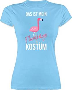 Shirt Damen - Karneval & Fasching - Das ist Mein Flamingo Kostüm - Flamingokostüm Rosa Lustige Pink Flamingos - S - Hellblau - Carnevale Funshirt Karnevals Tshirt Fastnacht Shirts von Shirtracer