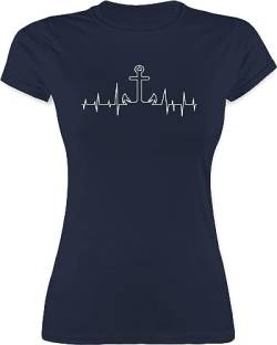 Shirt Damen - Kunst - Anker Herzschlag - S - Navy Blau - maritimer Tshirt Frauen maritim t-Shirts t-Shirt Shirts t-schirts Rundhalsshirt Kurzarm t Funshirts für herzlinie Art ankern Funshirt von Shirtracer