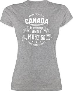 Shirt Damen - Länder Fahnen und Flaggen - Canada is Calling and I Must go Weiß - S - Grau meliert - Country Kanada t-Shirt Tshirt t Shirt. von Shirtracer