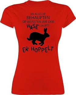 Shirt Damen - Oster Outfit - Der Hase hoppelt - XL - Rot - ostergeschenke kleinigkeit t Ostern mit ostermotiv t-Shirt ostersachen Geschenk Frohe zu Erwachsene Ostergeschenk für sie Ostern. Hasen von Shirtracer