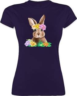 Shirt Damen - Oster Outfit - Hase mit Blumen - M - Lila - Hasen t Shirts ostergeschenke kleinigkeit Ostern Bunny Tshirt Ostergeschenk für sie osterfest t-Shirt ostershirt osterüberraschung von Shirtracer