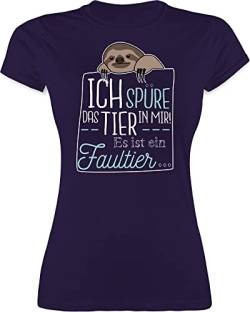 Shirt Damen - Sprüche Statement - Ich spüre das Tier in Mir es ist EIN Faultier - S - Lila - t-Shirt Shirts sprüchen t-Shirts spür t-schirt Tshirts Tshirt Frauen Oberteil t Kurzarm für l von Shirtracer