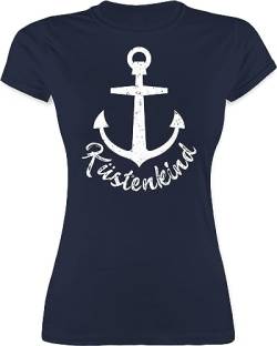 Shirt Damen - Sprüche Statement - Küstenkind mit Anker - weiß - S - Navy Blau - Frauen Tshirts Shirts Tshirt Funshirt Oberteil leiberl t-Shirts Oberteile t-Shirt tischert t Kurzarm t-Shirt für von Shirtracer