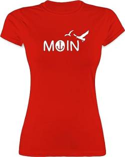 Shirt Damen - Sprüche Statement - Moin Moin Hamburg Maritime Nordsee Geschenk - M - Rot - Frau Tshirt Shirts bootszubehör Frauen t-Shirt Boot Funshirt Moin,Moin t-schirt bootsbesitzer Oberteil von Shirtracer