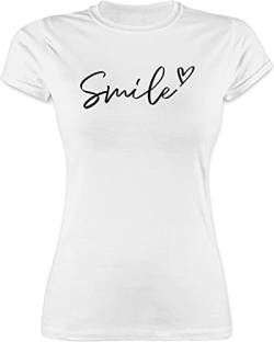 Shirt Damen - Sprüche Statement - Smile - Schriftzug - XL - Weiß - Funshirts mit Aufschrift Tshirt Shirts Statements t-Shirt Spruch Funshirt für Frauen t von Shirtracer