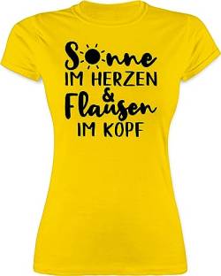 Shirt Damen - Sprüche Statement mit Spruch - Sonne im Herzen und Flausen im Kopf - schwarz - L - Gelb - Tshirt t Shirts t-Shirt lustig t-Shirts sprüchen Frauen lustigen für frechen Tshirts von Shirtracer