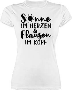 Shirt Damen - Sprüche Statement mit Spruch - Sonne im Herzen und Flausen im Kopf - schwarz - S - Weiß - Tshirts für Frauen Tshirt sprüchen Drauf t-schirt Shirts t-Shirt t-Shirt lustig t-Shirts von Shirtracer