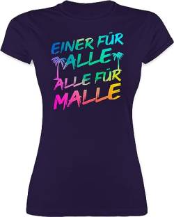 Shirt Damen - Urlaub - Malle für Alle - Einer für alle Alle für Malle - M - Lila - t-Shirt Mallorca Party Outfit Tshirt Festival t-Shirts t Gruppe Funshirt Shirts Tshirts Funshirts Frauen von Shirtracer