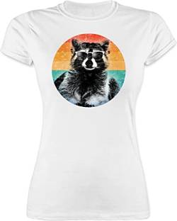 Shirt Damen - Vintage Retro - Cooler Waschbär Raccoon - S - Weiß - Tshirt waschbären t-Shirt Shirts Tshirts t-Shirts Frauen t von Shirtracer