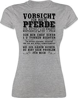 Shirt Damen - Vorsicht ich reite Pferde - XL - Grau meliert - Reiterin Geschenk Frauen Pferd zubehöhr Schrift über Geschenke Sachen sprüche für mädchen Erwachsene Mode reiten pferdefreund von Shirtracer