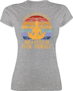 Shirt Damen - Yoga und Wellness Geschenk - I'm Mostly Peace, Love & Light and a Little go f Yourself - M - Grau meliert - Shirts Tshirt Tshirts t t-Shirts t-Shirt Frauen Oberteile Yoga-Bekleidung von Shirtracer