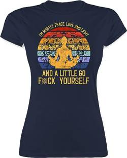 Shirt Damen - Yoga und Wellness Geschenk - I'm Mostly Peace, Love & Light and a Little go f Yourself - M - Navy Blau - Joga Peace Oberteil Relax t-Shirt spirituelle Hippi Tshirts Fuer Frauen Tshirt von Shirtracer