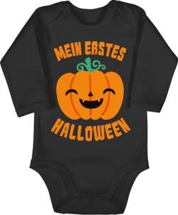 Shirtracer Baby Body langarm Mädchen Junge - Babys - Mein erstes Halloween Kürbis - 6/12 Monate - Schwarz - halooween strampler haloween outfits halloween. haöloween kost m gruselige gruseliges happy von Shirtracer