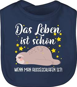 Shirtracer Baby Lätzchen - Sprüche - Das Leben ist schön, wenn man ausgeschlafen ist! - weiß - Unisize - Navy Blau - spucktücher faultier lustige babysachen spruch schlafen schlabberlatz von Shirtracer