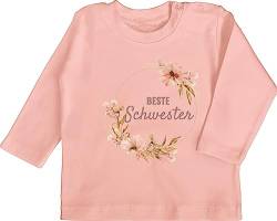 Shirtracer Baby Langarmshirt - Beste Schwester Trockenblumenkranz Boho Aquarell - 12/18 Monate - Babyrosa - sister schwester+schwester geschenke für geschenk schwestern von Shirtracer