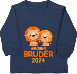 Shirtracer Baby Pullover Jungen Mädchen - Großer Bruder 2024 mit Löwen - 6/12 Monate - Navy Blau - Big Brother Sweatshirt Geschwister große brüder großen pullis grosser 2023 Pulli größeren Bester von Shirtracer