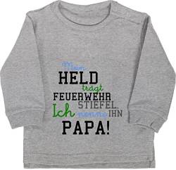 Shirtracer Baby Pullover Jungen Mädchen - Mein Held Papa Feuerwehr Junge - 18/24 Monate - Grau meliert - feuerwehrmann Sweatshirt Geschenke trägt Pulli Geschenkartikel ist Feuerwehrstiefel Bester von Shirtracer