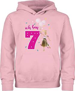 Shirtracer Kinder Hoodie Jungen Mädchen - Barbie - Ich Bin 7 - Luftballons - 140 (9/11 Jahre) - Hellrosa - Pulli Pullover reitpullover oodie Kids von Shirtracer