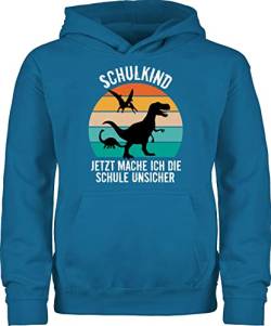 Shirtracer Kinder Hoodie Jungen Mädchen - Einschulung Junge - Schulkind Dinosaurier Retro - 140 (9/11 Jahre) - Himmelblau - Schulanfang schuleingang erste Schultag schulbeginn Geschenk schuleintritt von Shirtracer