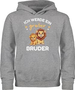 Shirtracer Kinder Hoodie Jungen Mädchen - Ich werde großer Bruder Geschenk Löwen - 104 (3/4 Jahre) - Grau meliert - Big bro grosser große brüder großen 2024 Geschenke für grosser+Bruder Grosse von Shirtracer