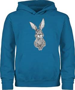 Shirtracer Kinder Hoodie Jungen Mädchen - Ostergeschenke Ostern - Hase Kaninchen - 140 (9/11 Jahre) - Himmelblau - osterfest Easter ostersachen Oster kleinigkeit Frohe zu besondere Geschenk von Shirtracer