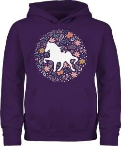 Shirtracer Kinder Hoodie Jungen Mädchen - Pferde - Pferd mit Blumen - 152 (12/13 Jahre) - Lila - Pullover Tiere reitpulli REIT Animal Print pullie für pferdemädchen reitoberteil Horse pferdemotiv und von Shirtracer