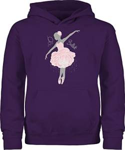 Shirtracer Kinder Hoodie Jungen Mädchen - Sport Kleidung - Ballerina - grau/rosa - 128 (7/8 Jahre) - Lila - Ballett Pullover Hoddies reitpullover Pulover Pulli von Shirtracer