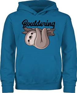 Shirtracer Kinder Hoodie Jungen Mädchen - Sport Kleidung - Bouldering mit Faultier - schwarz - 152 (12/13 Jahre) - Himmelblau - Pullover Jungs Hoodies Pulli Huddy für Kids Kapuzenpulli Kind Klettern von Shirtracer