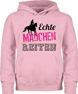 Kinder Hoodie Jungen - Statement Sprüche - Echte Mädchen reiten Fuchsia - 152 (12/13 Jahre) - Hellrosa - hoody mit sprüchen drauf pullover geschenk zur einschulung pulover spruche pulli spruch von Shirtracer