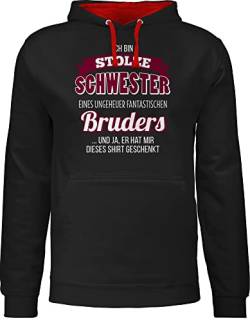 Shirtracer Pullover Herren Frauen Hoodie Kontrast zweifarbig - Damen - Ich Bin stolze Schwester - XL - Schwarz/Rot - Sister Brother Geschenk eines verdammt tollen bruders für Bruder Geschenke die und von Shirtracer