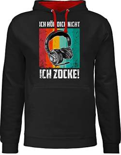 Pullover Herren Frauen Hoodie Kontrast zweifarbig - Nerd Geschenke - Ich hör dich nicht - Ich zocke! - Headset - S - Schwarz/Rot - geschenk für zocker höre zocke damen sprüche gamer mit kapuze von Shirtracer