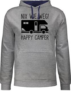 Shirtracer Pullover Herren Frauen Hoodie Kontrast zweifarbig - Urlaub Damen - Nix wie Weg - Happy Camper I Camping - 4XL - Grau meliert/Navy Blau - campen Hoody wohnmobil Kapuzenpullover von Shirtracer